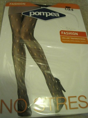 Pantyhose POMPEA No Stress Netted Pattern Black Nero 1/2-S SEALED Italy Hosiery