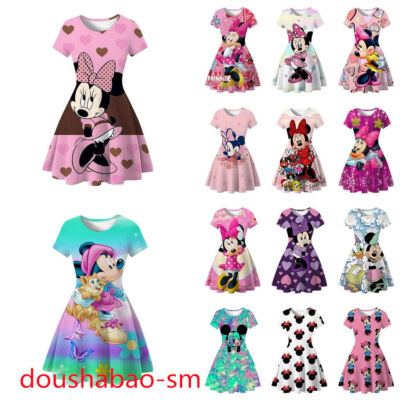Mädchen Mickey Minnie Maus Prinzessin Kostüm Kurzarm Kleid Rock Party Geschenke