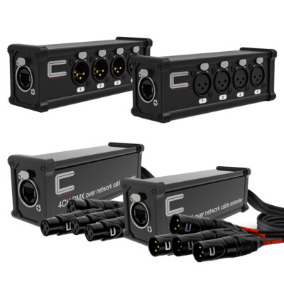 4 Channel 3-Pin XLR Male, Female to Single Ethercon - Compact Cat6 Multi Network