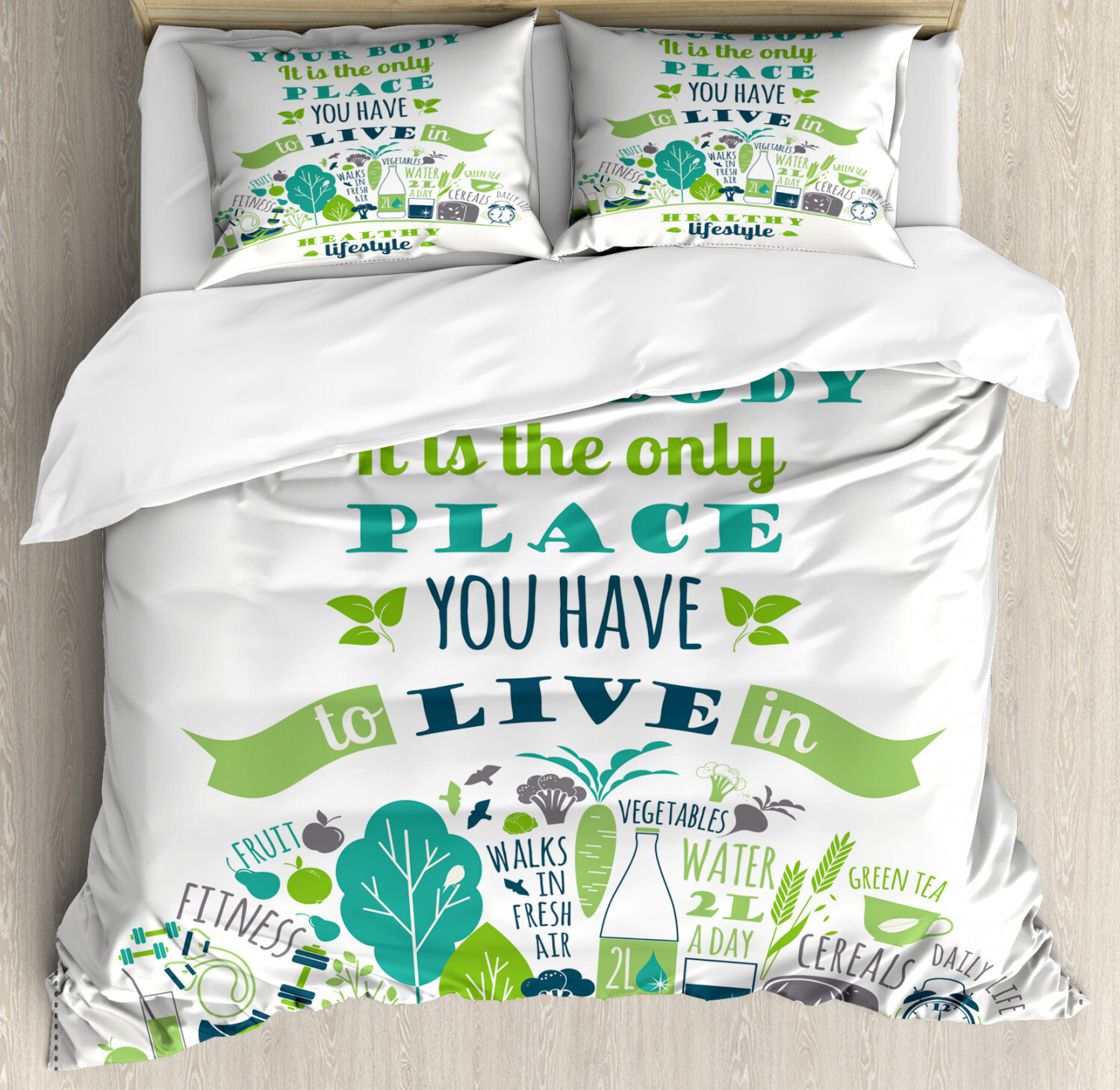 Stay Motivated Fitness Duvet Cover Set with Inspiring Pillow Shams-image