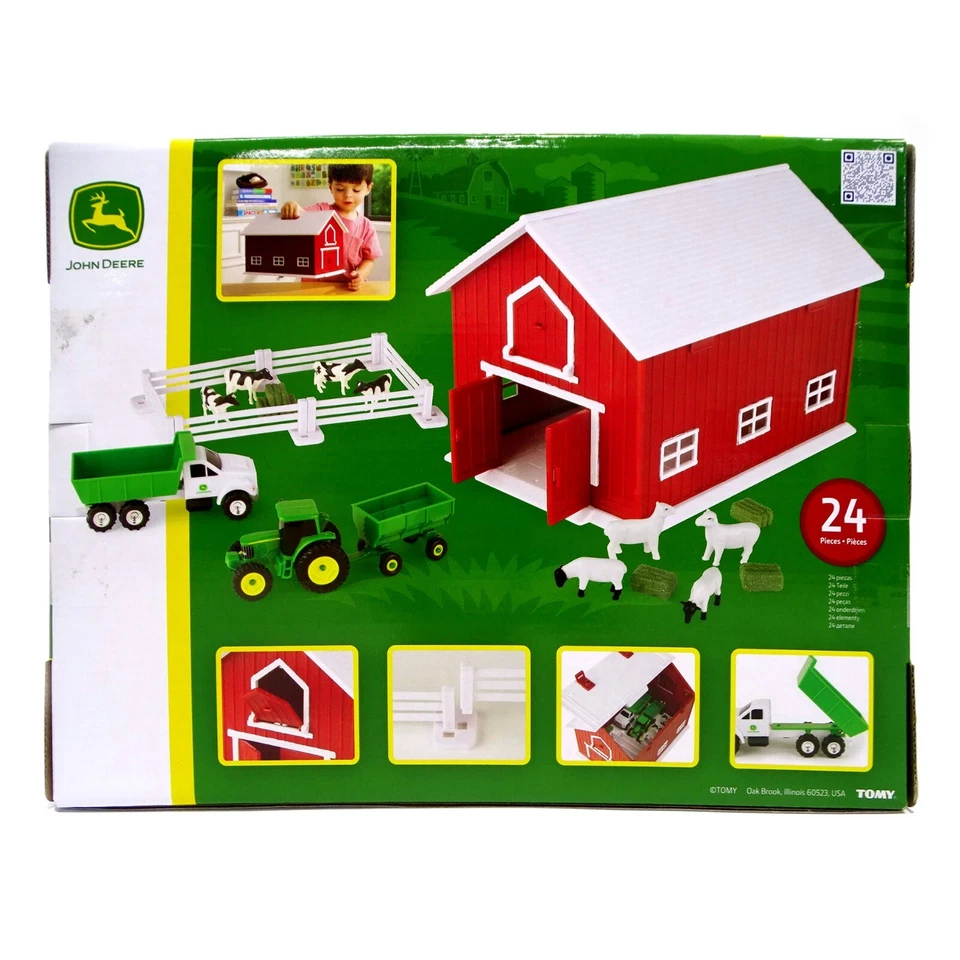 ERTL 1:64 John Deere 24-PIECE FARM PLAYSET! Red Barn Tractors Trucks & More! - Image 2 of 2