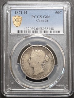 Canada 1871 H Half Dollar PCGS Good 6