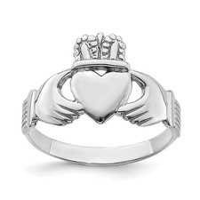 14k White Gold Polished Claddagh Fancy Ring Size 7
