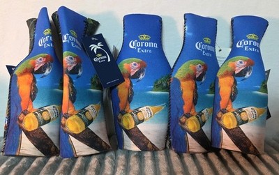 5 CORONA EXTRA MACAW BEACH BEER BOTTLE ZIP COOLER COOLIE KOOZIE BARWARE PARROT