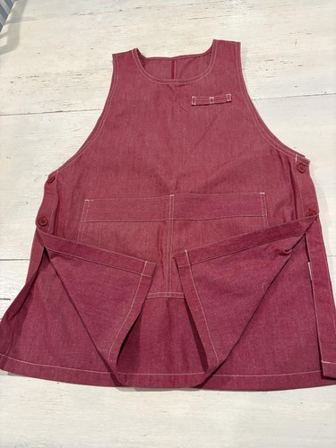 Double One Apron Womens Medium Red Workwear Japanese Cross Back Pinafore Pockets - Picture 9 of 12