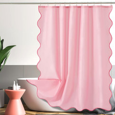 72X84 Inch Pink Scalloped Shower Curtain with Ruffle Waterproof Fabric Bathroom