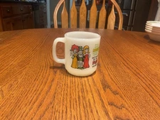 Vtg 70s Glasbake Milk Glass Coffee Mug Cup Money Fool Funny Novelty Cartoon