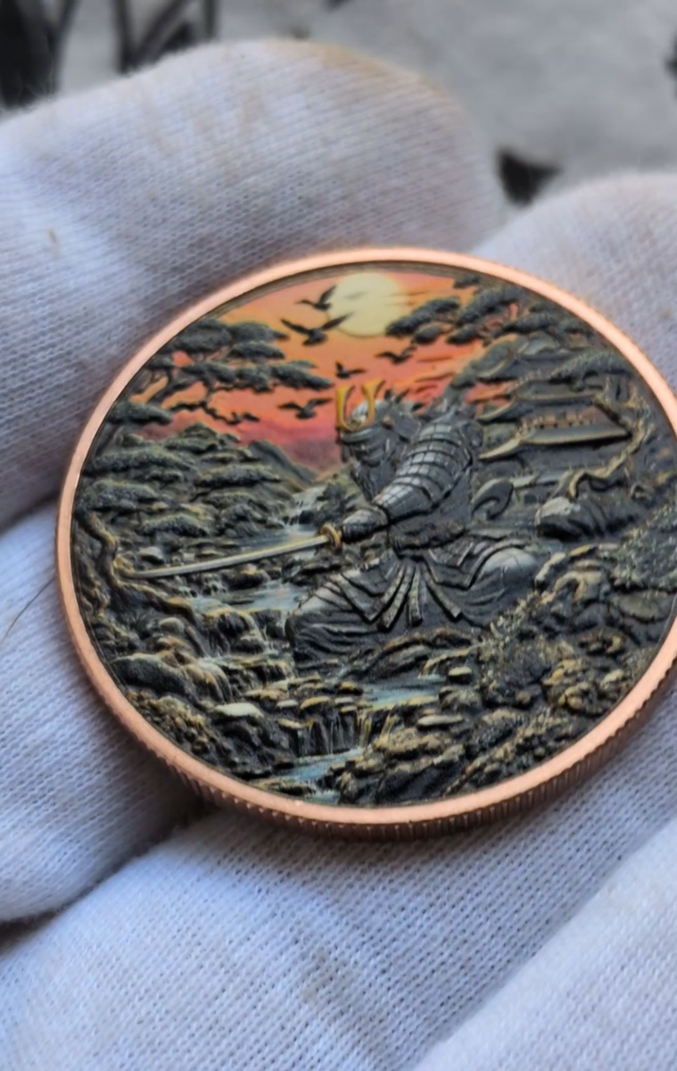 1oz Historic Warriors Samurai Colored Copper round small 2500k