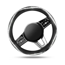 Auto Drive Steering Wheel Cover with Silver Diamond Leather Black, Universal Fit