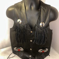 Vintage leather biker fringe vest rose detail  lady rider  Small Harley