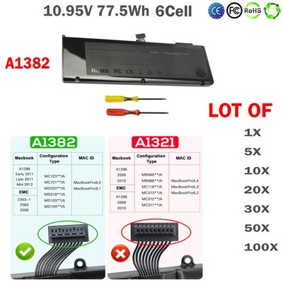 LOT A1382 Battery for Apple MacBook Pro Unibody 15'' A1286 2011 2012 10.95V 77.5W