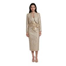 Vintage A.J. Bari Dress Set Women's Size 12 Gold Metallic Brocade Bolero Jacket