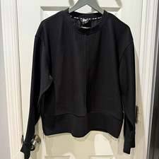 DKNY Sport Women's Black Solid Knit Half Zip Logo Sweatshirt Pullover Size L