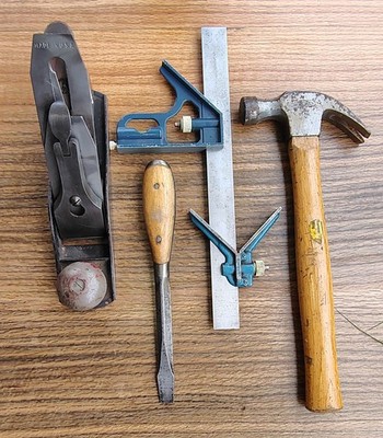 4 Vtg Tools Unknown Plane Stanley Combination Square Stanley Hammer Irwin Driver
