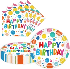 40 Pcs 7Inch Birthday Paper Plates & Napkins Disposable Happy Birthday Party Sup