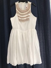 BNWT Warehouse Dress 12 WHITE EMBELISHED DRESS BEADS SEQUINS FLARED SKIRT 