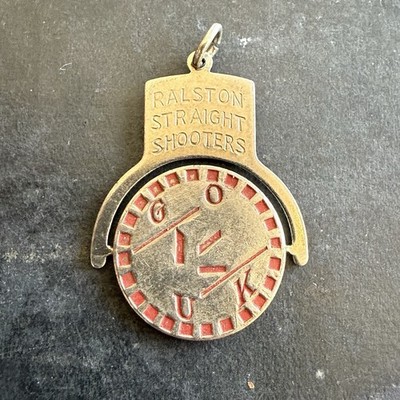 Vintage Tom Mix Ralston Straight Shooters Good Luck Spinner Pin Badge
