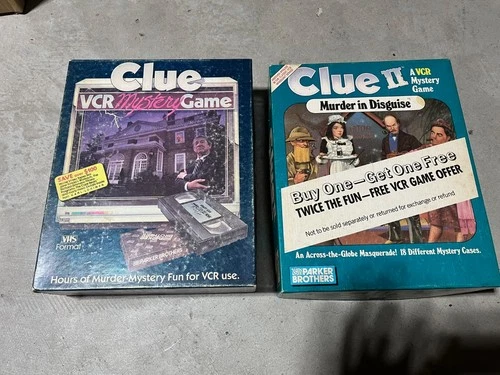 Clue 1 & 2 VCR Mystery Games by Parker Brothers Vintage Board Games COMPLETE