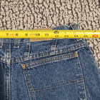 L.L.Bean high-waisted mom jeans, blue denim, size 12, with yellow measuring tape across the waistband.