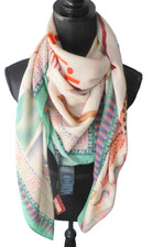 Etro Scarf Shawl Wrap Colorful Beige Green Orange Light Wool Print 5 NWT