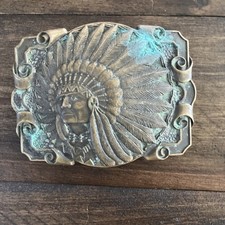 Vintage 1980s Indian Chief Solid Brass Belt Buckle Award Design Medals