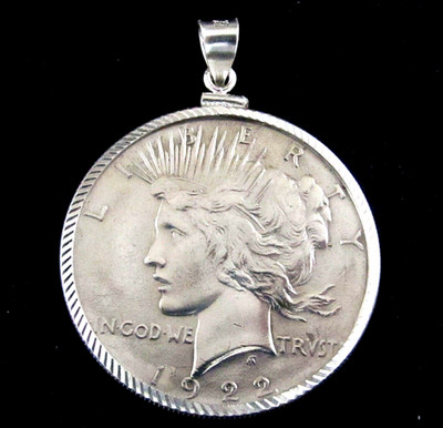 Peace Dollar Anhänger 90% Silber vz Münze Sterlingsilber Diamantschliff Einfassung Kaution