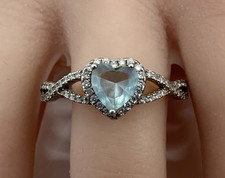 925 Sterling Silver Light Blue Heart CZ Halo Ring 2.4g Size 12  A746