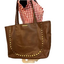 Rampage Brown Studded Large Tote Shoulder Bag with Zip for Women