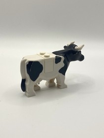 (L-1) LEGO 1x 64452pb02 Cow Black White Spotted with Horns from set 7637