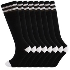 SOCKSDIARY Knee High Socks for Kids, Cotton Soccer 10-15 Years, 4 Pairs Black