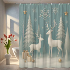 Winter Wonderland Shower Curtain with Reindeer and Snowflakes
