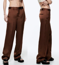 Zara Brown Satin effect straight leg pants, Size M, new with tag, viscose blend