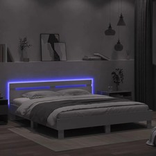 Modern Wooden Queen Size 160cm Bed Frame Base With Headboard & LED Lights Wood