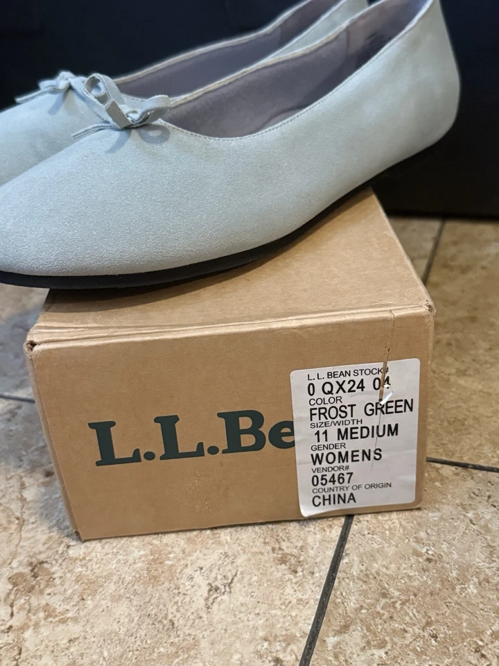 VTG LL Bean Women’s Ballet Flats Mocs Shoes 11M Frost Mint Green Suede Bow QX24 - Image 4 of 4
