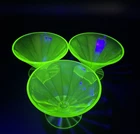 VTG Federal Uranium Depression Glass Sherbet Cups Set of 3 Glow Green