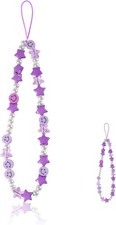 Phone Charm Lanyard, 1Pcs Smiley Face Beaded Strap Purple