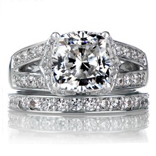 2.50 Ct Cushion Cut Lab-Created VVS1 Diamond Wedding Ring Set 14K White Gold FN
