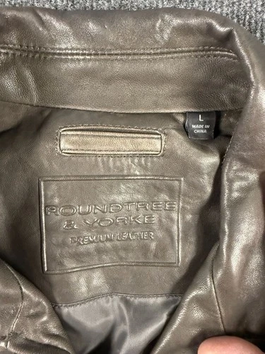 Roundtree & Yorke Leather Jacket Size L Brown Zip Front Bomber image 2