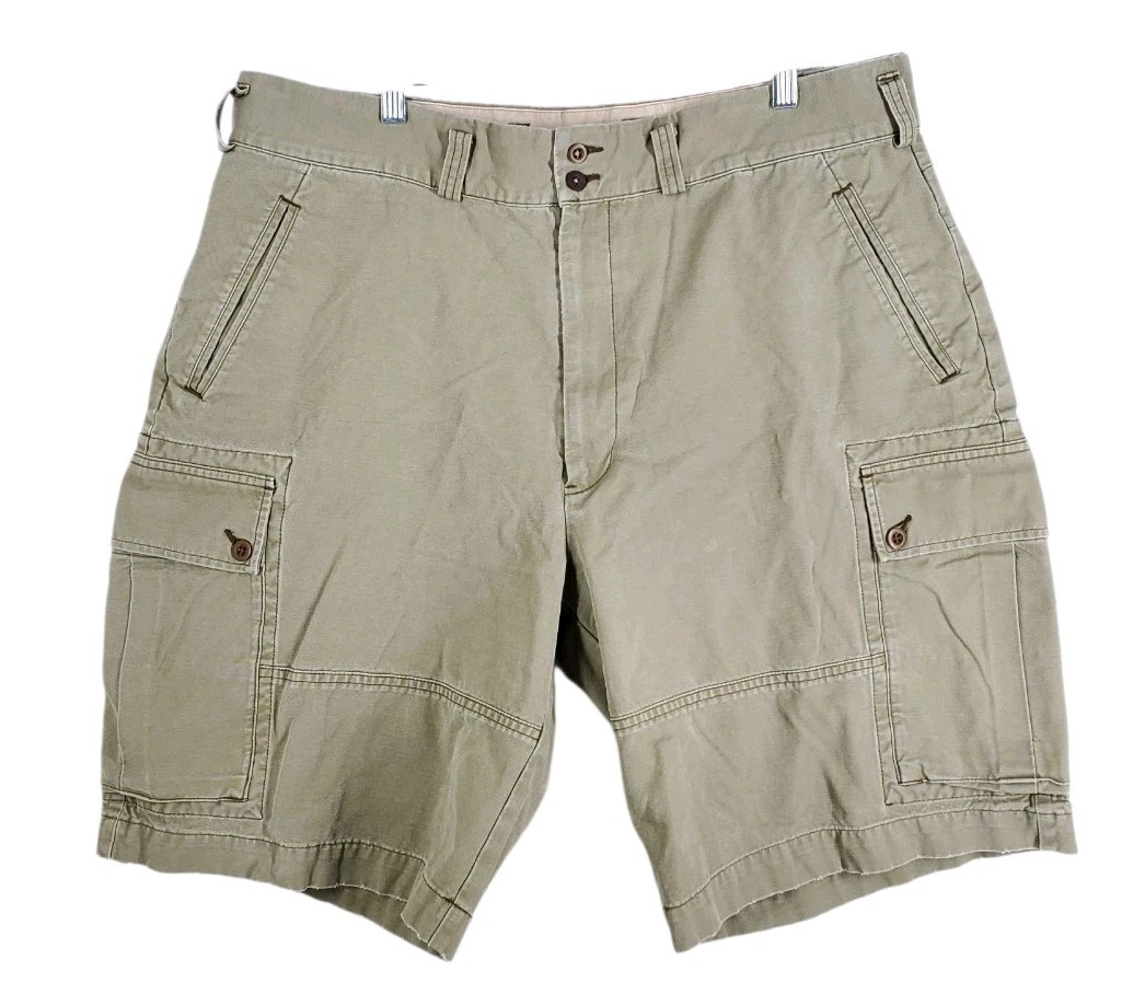 Vtg Polo Ralph Lauren Canvas Cargo 10" Shorts Men 40 Baggy Khaki Green (39x23.5)