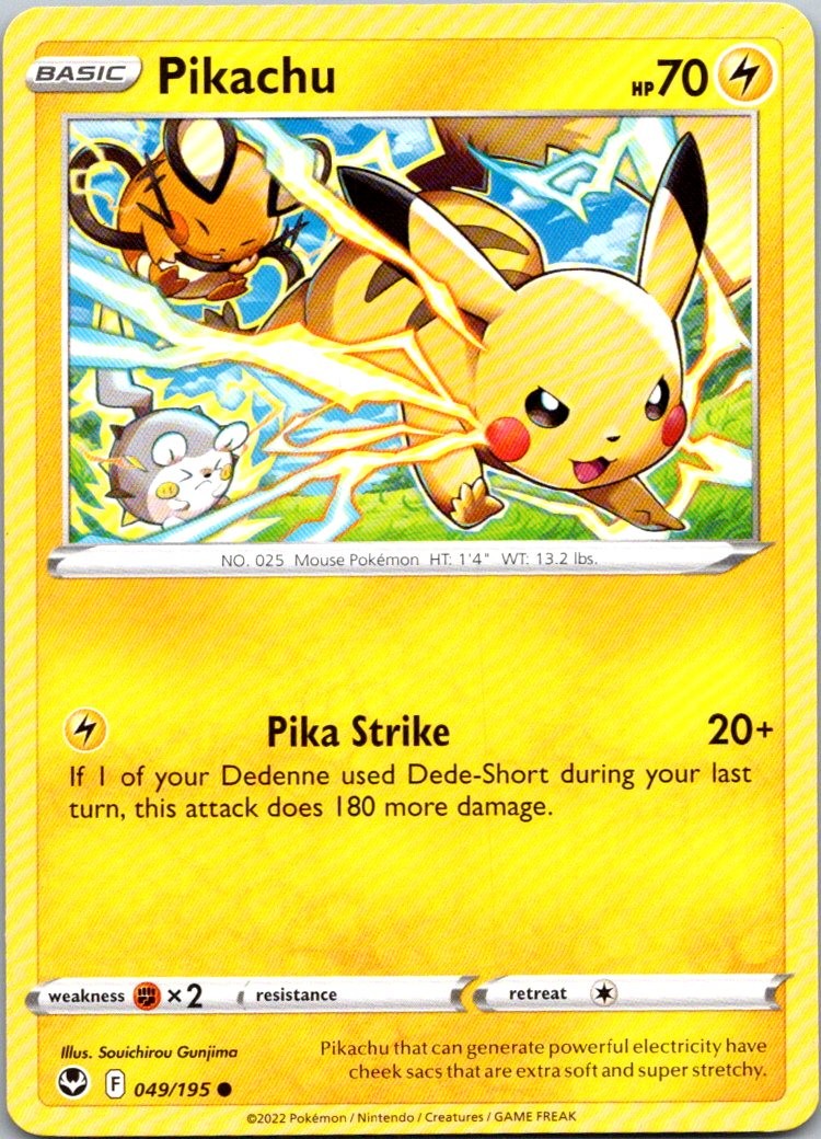 Pikachu 049/195 Silver Tempest Pokemon TCG Common NM