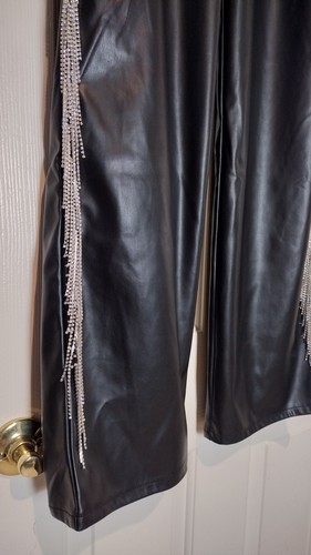 NEW! Women's Rhinestone Sparkly Fringe Black Cowboy~Club Pleather Pants Large - Picture 5 of 9