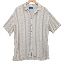 Jack and Jones Printed Shirt Mens Cream Tan Short Sleeve Button Front Size L