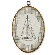 Vintage Sailboat Nautical Nursery Oval Wall Art Decor, Coastal Beach Framed C...