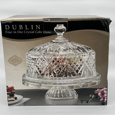 Shannon Crystal by Godinger 12” Dublin 4-in-1 Crystal Cake Dome- New In Box