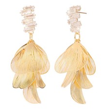 Gold Flower Earrings for Women Dangling Boho Floral Statement Medium, gold