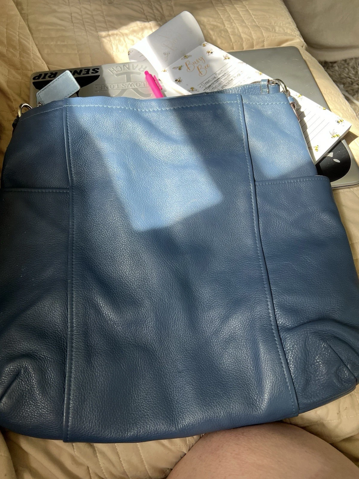 Borsa a mano Coach F31323 Parker Hobo 2 vie tracolla pelle blu