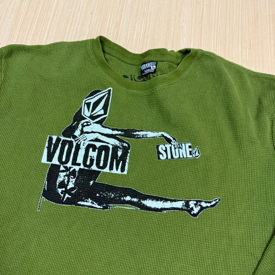 Vintage y2k Volcom Thermal T shirt waffle bikini babe Large mall goth skater - Image 2 of 4