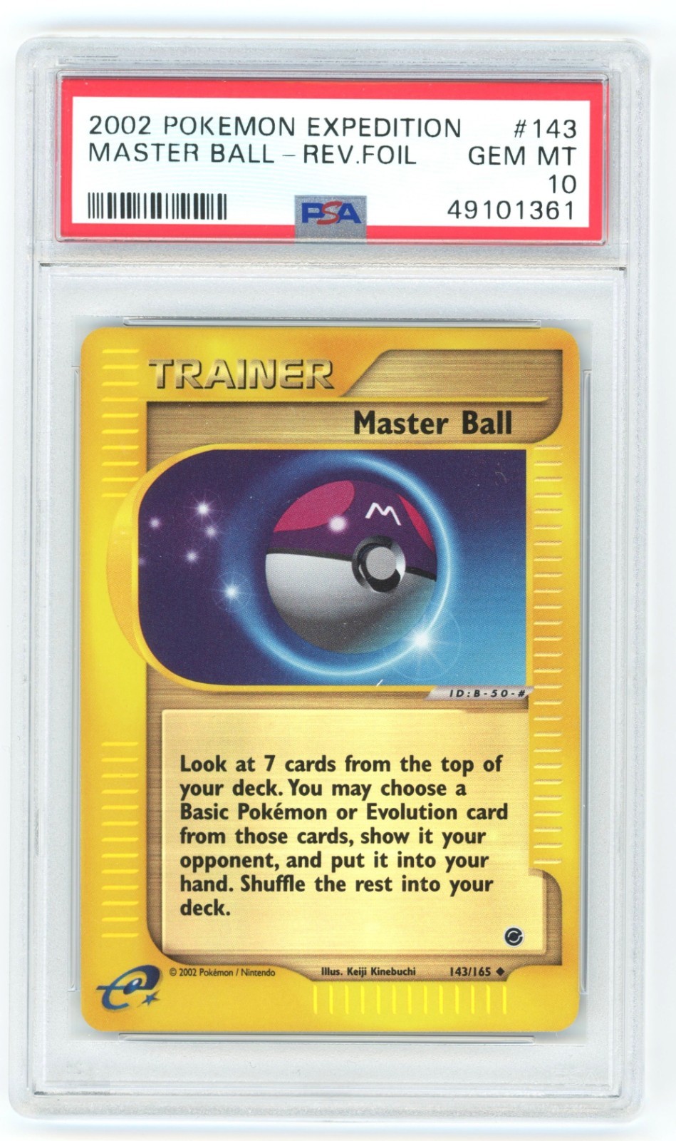 PSA 10 Master Ball Trainer Reverse Holo 143/165 Expedition Pokemon - POP 14