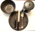 The Best CW Mess Set! A Tin Plate, Bowl, Cup with Lid and Eating Utensils. Rare!