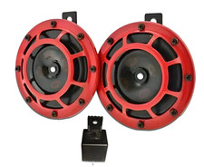 Pair Of Hella Supertone Twin Car Horn 12 Volt- Red Grill Fits Many Cars Truck
